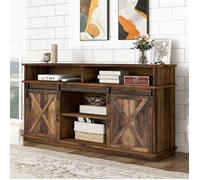 Meuble TV avec Portes Coulissantes, Buffet Bas Moderne avec Étagères de Rangement, Panneaux de Particules, Brun