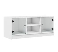 Meuble TV avec portes en verre - Blanc - 102 x 37 x 42 cm - Matériau bois moderne et verre - Idéal pour le salon et les petites pièces - Rangement élégant pour haut-parleurs et médias