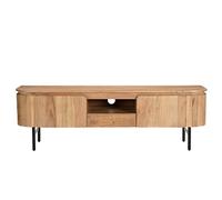 Meuble TV avec rangements en bois massif et métal noir L160 cm NAPOLI