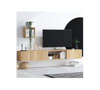 Meuble TV avec rangements imitation chêne clair BERGEN
