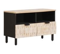 Meuble TV, avec surface blanche lavée, en bois de manguier massif, 70 x 33 x 46 cm, meuble bas moderne, avec tiroirs et espace de rangement, pour salon et centre de divertissement