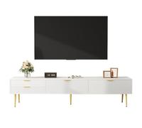 Meuble TV avec tiroirs et portes battantes - Meuble bas moderne avec design en lignes ondulées pour un effet d'ombre, gestion des câbles intégrée, construction de barre de support, poignées et pieds