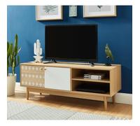 Meuble TV - BAÏTA - Gamme LEIKA - Effet chêne et blanc - L 120 x P 39,5 x H 45,5 cm