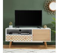 Meuble TV - BAÏTA - Gamme UTAH - Blanc et effet chêne - L 115 x P 39,5 x H 50 cm