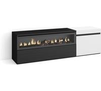 Meuble TV, Banc Télé, 150x35x45cm, Pour les TV jusqu'à 65", Cheminée électrique, Blanc et noir