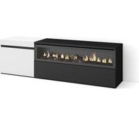 Meuble TV, Banc Télé, 150x35x45cm, Pour les TV jusqu'à 65", Cheminée électrique, Blanc et noir
