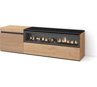 Meuble TV, Banc Télé, 150x35x45cm, Pour les TV jusqu'à 65", Cheminée électrique, Chêne
