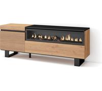 Meuble TV, Banc Télé, 150x35x57cm, Pour les TV jusqu'à 65", Cheminée électrique, Chêne