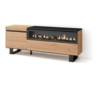 Meuble TV, Banc Télé, 150x35x57cm, Pour les TV jusqu'à 65"", Cheminée électrique, Design industriel, Chêne et noir, RF2437