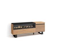 Meuble TV, Banc Télé, 150x35x57cm, Pour les TV jusqu'à 65"", Cheminée électrique, Design industriel, Chêne, RF3302