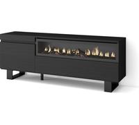 Meuble TV, Banc Télé, 150x35x57cm, Pour les TV jusqu'à 65", Cheminée électrique, Noir
