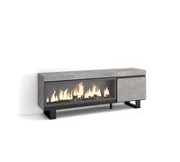 Meuble TV, Banc Télé, 160, Pour les TV jusqu'à 65"", Cheminée électrique XXL, Design industriel, Ciment, RF3239
