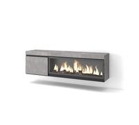 Meuble TV, Banc Télé, 160, Pour les TV jusqu'à 65"", feu électrique XXL, Suspendu, Mural, Ciment, RF3242