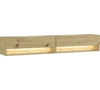 Meuble TV, Banc Télé, 180x30x34cm, LED, Meubles de salon, Chêne