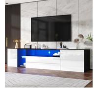 Meuble TV - Banc Télé - 180x40x45 cm - Noir et Blanc brillant - LED pilotable via application