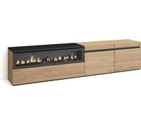 Meuble TV, Banc Télé, 200x35x45cm, Pour les TV jusqu'à 80", Cheminée électrique, Chêne et noir