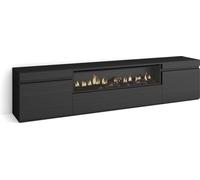 Meuble TV, Banc Télé, 200x35x45cm, Pour les TV jusqu'à 80", Cheminée électrique, Noir