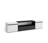 Meuble TV, Banc Télé, 200x35x45cm, Pour les TV jusqu'à 80", Meubles de salon, Blanc et noir