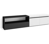 Meuble TV, Banc Télé, 200x35x45cm, Pour les TV jusqu'à 80", Meubles de salon, Blanc et noir