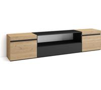 Meuble TV, Banc Télé, 200x35x45cm, Pour les TV jusqu'à 80", Meubles de salon, Chêne et noir