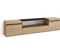 Meuble TV, Banc Télé, 200x35x45cm, Pour les TV jusqu'à 80", Meubles de salon, Chêne et noir