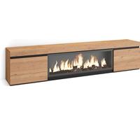 Meuble TV, Banc Télé, 208x35x45cm, Pour les TV jusqu'à 80", Cheminée électrique XXL, Chêne