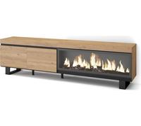 Meuble TV, Banc Télé, 208x35x57cm, Pour les TV jusqu'à 80", Cheminée électrique XXL, Chêne
