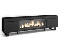 Meuble TV, Banc Télé, 208x35x57cm, Pour les TV jusqu'à 80", Cheminée électrique XXL, Noir