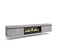Meuble TV, Banc Télé, 267x35x45 cm, TV grand format, Cheminée électrique XXL, Suspendu, Mural, Ciment, RF3606
