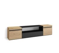 Meuble TV, Banc Télé, Grand espace de Rangement, 200x35x45cm, Pour les TV jusqu'à 80"", Chêne et noir, RF2256