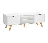 HomCom – Meuble TV banc sur pied scandinave 2 portes 2 niches bois blanc 150×39×50 cm