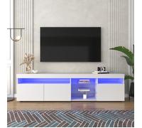Meuble TV / Banc TV avec LED - Meuble TV 180cm - Blanc - 3 portes et étagères - Bois MDF