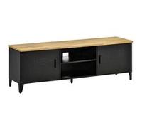 HomCom Meuble TV Banc 55'' 2 placards Pieds réglables Cadre métal Plateau bois 150x40x50 cm Naturel
