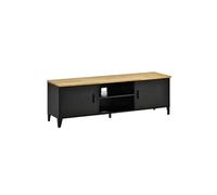 Meuble tv banc tv - HOMCOM - pour téléviseurs 55'' placards pieds réglables cadre métallique - bois métal - 150x40x50cm - naturel