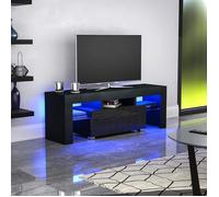 Meuble TV / Banc TV - DRIPEX - H 130 cm - Noir mat avec LED - Style Moderne - Tablette en verre