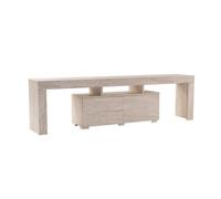 Meuble TV Banc TV effet travertin L 180 cm, rangements, style moderne