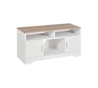 Meuble TV Banc TV en Bois Grand Espace de Rangement avec 2 Compartiments Ouverts 2 Armoires à Porte Une Armoire Ouverte 105 x 40 x 52 cm Blanc