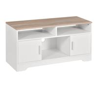 Meuble Tv Banc Tv En Bois Grand Espace De Rangement Avec 2 Compartiments Ouverts 2 Armoires À Porte Une A Blanc