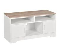 Meuble TV Banc TV en Bois Grand Espace de Rangement avec 2 Compartiments Ouverts 2 Armoires à Porte Une Armoire Ouverte 105 x 40 x 52 cm Blanc Blanc G