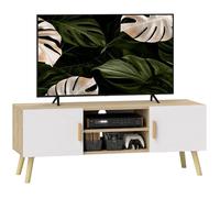 Meuble TV banc TV HOMCOM jusqu'à 50 pouces avec étagères, 2 placards et passe-câbles pour salon, chambre à coucher, chêne