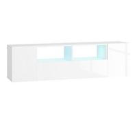 HomCom Meuble TV 140 cm LED – 2 étagères, placards, blanc laqué