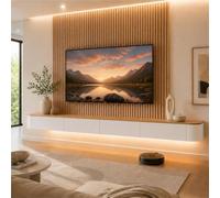 Meuble TV Banc TV Suspendu Console TV Murale Meuble De Rangement Multimédia | Avec 2 Compartiments Spacieux, Portes Rabattables, For Salon, Chambre Bureau(White Wood,160CM/63IN)