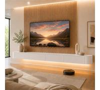 Meuble TV Banc TV Suspendu Console TV Murale Meuble De Rangement Multimédia | Avec 2 Compartiments Spacieux, Portes Rabattables, For Salon, Chambre Bureau(White,220CM/86.6IN)
