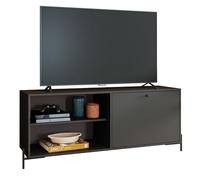 Meuble TV Bar 60 Pouces Noir 1 Porte 4 Niches Pieds Métal Ronds