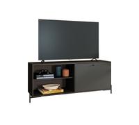 Meuble TV Bar 60 Pouces Noir 1 Porte 4 Niches Pieds Métal Ronds - L 142 x l 35 x H 56 cm noir
