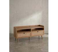 Meuble TV bas 120 x 56 x 39 cm avec décor chêne et rotin | Meuble TV design haut avec tiroirs | Meuble TV | Meuble TV | Meuble TV | Meuble de rangement | Commode TV salon