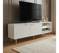 Meuble TV bas 150cm Commode TV Armoire Blanche 2 Portes Meuble TV bas Moderne