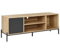 Meuble TV Bas avec Porte et 3 Étagères en MDF Bois clair et Gris Moines
