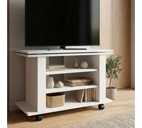 Meuble TV Bas avec Roulettes Blanc 78cm Banc HiFi Roulettes Table TV Pivotant