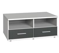 Meuble TV bas coloris Blanc, rechampis graphite - Longueur 92 x Hauteur 38 x Profondeur 58 cm - -